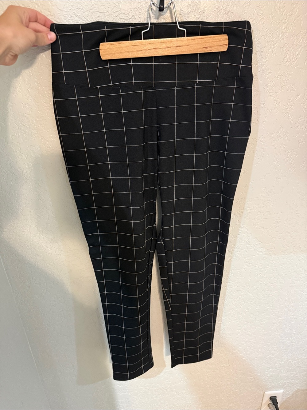 Black Windowpane Ankle Crop Ponte Pants